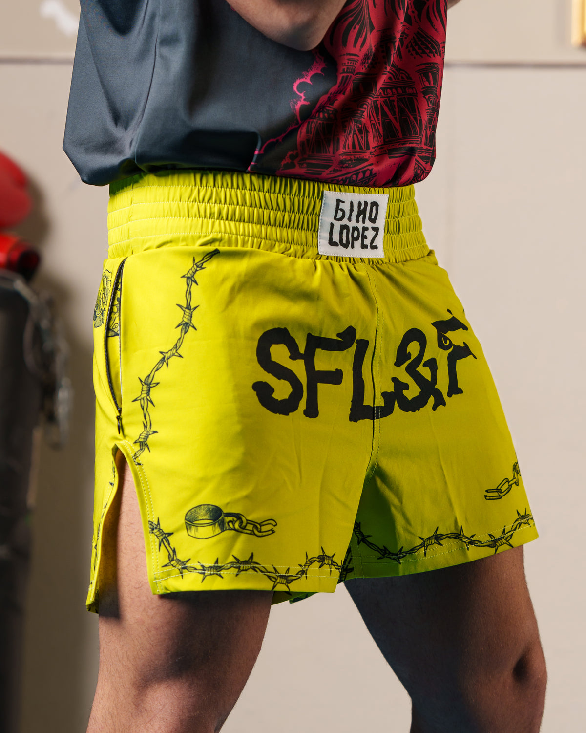 SFL&F Muay Thai Short GreenYellow – Gino Lopez
